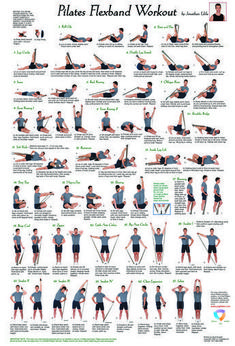 a poster showing how to do the pilates flexband workout for men and women