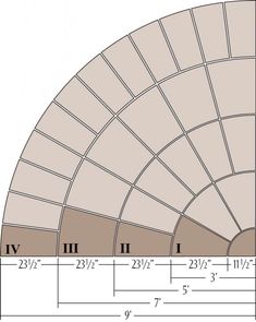 a drawing of the top half of an arch with numbers and measurements for each section