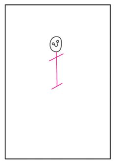 a drawing of a person standing in front of a white wall with pink lines on it