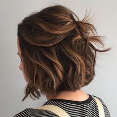 17 Hairstyle Ideas For Short Hair That Are Dreamy AF Dark Hair Color 2023 Trends, Fall Hair Color Trends Short Hair, Hair Barely Touching Shoulders, Short Highlights Brown Hair, Dip Dye Bob Brunette, Brunette Balayage Shoulder Length Hair, Natural Short Wavy Hair With Curtain Bangs, Light Brown Hair With Highlights Low Maintenance, Assymetrical Haircut Curly Hair