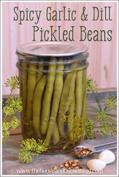 spicy garlic and dill pickled beans in a jar