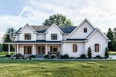 this is an artist's rendering of a house in the country style with white siding and black shingles