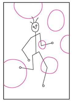 a drawing of a man with circles around him