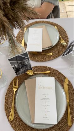 a table set with place settings for two people