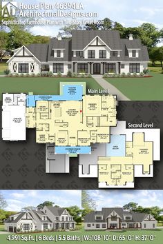 two story house plan with lots of room and living space in the front, second floor and