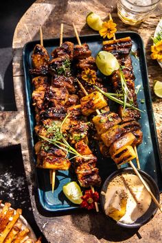 the skewers are ready to be served on the grill