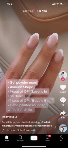 Matching Mani Pedi Ideas Neutral Nails, Good Engagement Nails, Natural Dip Powder Nails Oval, Painted French Manicure, Bach Nails Bridesmaid, French Tip With Bubble Bath, Bubble Bath With White Tip Nails, Neutral Dip Nails Almond, Dip Powder Engagement Nails