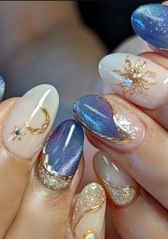 Apollo Inspired Nails, Whimsigothic Nails, Floral Acrylic Nail Designs, Long Almond Nail Ideas, Garden Nails Design, Magnetic Nails Design, Nail Charm Designs, Space Nail Designs, Fairytale Nails