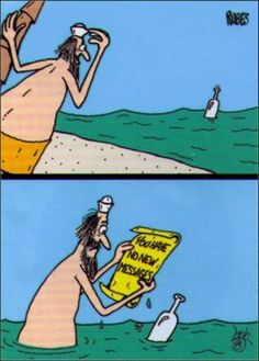 a cartoon depicting a man in the water holding a sign that says, you're money