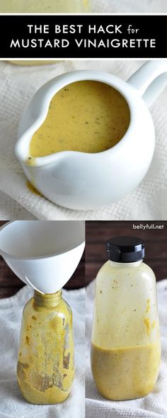 mustard vinegar in a bottle with instructions for how to make mustard vingerette hack