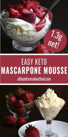 easy keto mascarpone mousse with strawberries and whipped cream