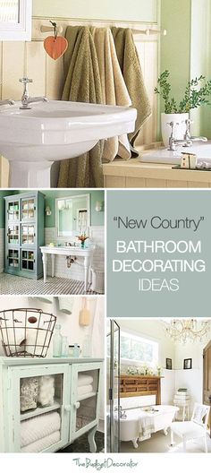 bathroom decorating ideas including towels, bathtubs and sink in various pictures with the words new county