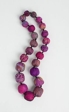 Fuchsia Kantha Necklace by Mieko Mintz: Silk Necklace available at www.artfulhome.com Tela, Mieko Mintz, Necklaces Diy, Fiber Art Jewelry, Silk Necklace, Kantha Embroidery, Diy Jewelry Necklace, Beaded Necklace Diy, Fiber Jewelry