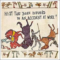 an old book with pictures of people and animals on it's cover that says, has you been injured in an accident at work?