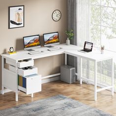 Tribesigns L-Shaped Desk L Shaped Dressing Table, L Shaped Desk Office Layout, Long Desks, L Shaped Desk Office, Desk With File Cabinet, L Shaped Desk With Storage, Desk Idea, L Shaped Office Desk, Study Tables