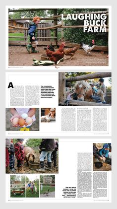 an article about the farm with pictures of animals and people