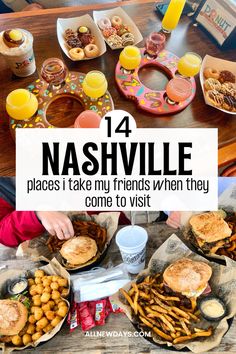 a table full of food with the words nashville written over it