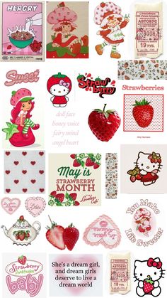 hello kitty valentine's day cards with hearts, strawberrys and other things on them