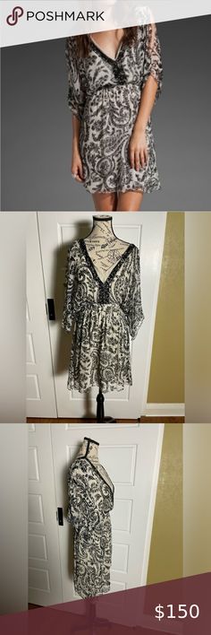 Alice + Olivia Jeanette Beaded Cold Shoulder Silk Black White Dress Size M Olivia Jeanette, Day To Night Dresses, Paisley Print Dress, Dress Black And White, Black White Dress, Black N White Dress, Elbow Length Sleeve, Polished Look