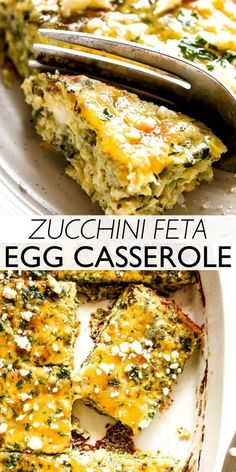 zucchini feta egg casserole on a white plate