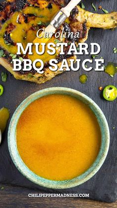 Carolina Mustard BBQ Sauce in a small bowl. Mustard Bbq Sauce Recipe, Carolina Mustard Bbq Sauce, Mustard Bbq Sauce, Chili Pepper Recipes, Homemade Bbq Sauce Recipe, Homemade Hot Sauce, Mexican Sauce, Barbecue Sauce Recipes, Spicy Chicken Recipes