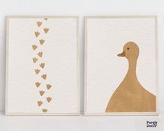 two cards with gold hearts and a duck