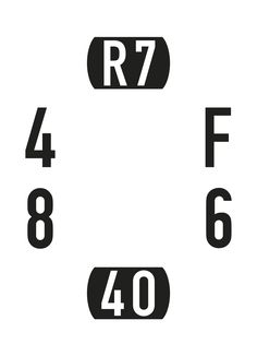 a white sign with black numbers on it that says r7, f8, and f6