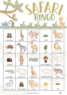 the safari animal bingo game is shown with animals and other things to play in it