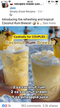 Shots Alcohol Recipes, Wine Mixed Drinks, Coconut Rum Drinks, Recipes With Coconut Cream, Pretty Alcoholic Drinks, Secret Starbucks Drinks, Cocktail Drinks Alcoholic, Summer Drinks Alcohol