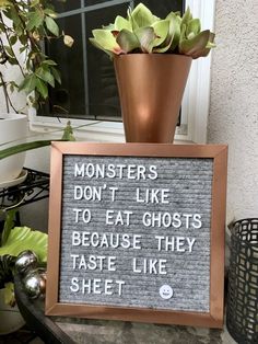 a sign that says monsters don't like to eat ghosts because they taste like sheet music