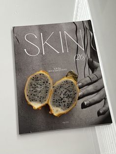 a magazine with two pieces of fruit on it