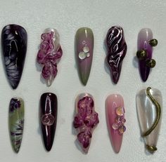 Coffin Nails Designs Summer, Orchid Nails, Shiny Nails Designs, Retro Nails, Punk Nails, Gel Nails Diy, Really Cute Nails, Kawaii Nails, Bling Acrylic Nails