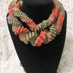 Green And Orange Fabric Handmade Necklace Perfect For Anytime Of The Day And Every Season It Can Be Use In Different Ways Fast Shipping Bundle Discount I Love Offers Celebrity Necklace, Unique Statement Necklace, Puka Shell Necklace, Black Velvet Choker, Black Choker Necklace, Fiber Jewelry, Boho Style Jewelry, Velvet Choker, Rose Gold Heart