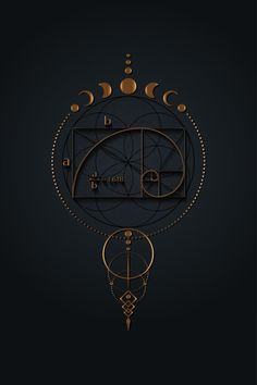 Golden ratio, Fibonacci Sequence number, mystical flower of life and Moon Phases, Sacred geometry. Gold divine proportion wicca banner, energy circles, boho style vector isolated on black background Endless Knot Wallpaper, Golden Ratio Wallpaper, Fibonacci Sequence Art, Tatouage Fibonacci, Fibonacci Spiral Tattoo, Sacred Geometry Art Mandalas, Golden Ratio Tattoo, Sacred Geometry Meanings, Fibonacci Art