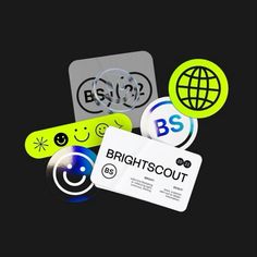 various stickers with smiley faces and the words brightsout on them, all over a black background