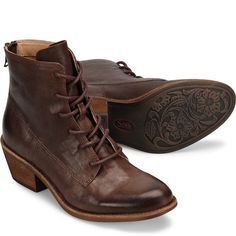 Annalise | Sofft Shoe American Dutchess Shoes, Brown Wedding Boots, Ren Faire Shoes Women, Cute Shoes Brown, Vintage Leather Boots Women, Cute Wide Shoes, Old Leather Shoes, Lace Up Brown Boots, Fantasy Shoes Boots