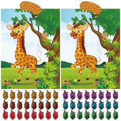 a giraffe in the jungle with many different colors and sizes to choose from