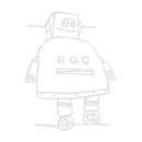 a drawing of a robot standing in front of a white background with the words, how to draw a robot