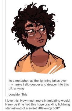 an image of a person with glasses on their face and text that reads, it's a meaphror, as the lightning takes over my harrys slip deep and deeper into this bit anyway