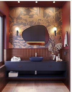 a bathroom with a sink, mirror and lights on the wall next to a window