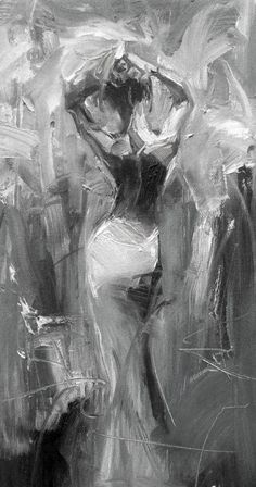 black and white painting of a woman dancing