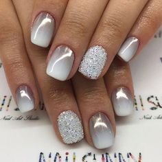 Engagement Almond Nails, Nails Gray, Prom Nail Designs, Gray Ombre, Nail Colors Winter, Wedding Nail, White Ombre