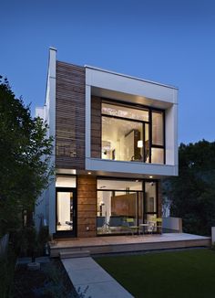 an image of a modern house at night