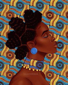 a painting of a woman with blue earrings and an afro hairstyle on her head