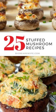 stuffed mushrooms with spinach and cheese on top are the perfect side dish for an appetizer