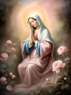 the immaculate mary with roses in her hands