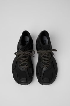 Tossu Black Sneakers for Unisex - Fall/Winter collection - Camper USA Gorp Core Men, Cool Black Sneakers, Black Sneakers Outfit Men, Men Black Sneakers, Casual Black Shoes, Japanese Sneakers, Wide Toe Box Shoes, Black Sneakers Outfit, Fall Sneakers