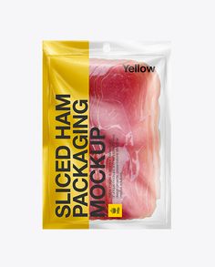 a packaged package of sliced meat on a white background with the packaging in yellow and black