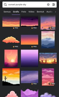 an image of sunsets and clouds in the sky, with text that reads sunset purple sky