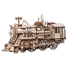 a wooden model of a train engine